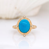 Ambika 14K Solid Gold Sleeping Beauty Turquoise and Diamond Ring | OV 11x9mm