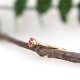 Dainty Red Spinel Ring w Earth Mined Diamonds in Solid 14K Yellow Gold OV 5x4mm