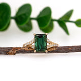 Emerald Cut Diamond Ring Setting in 14K Gold with Natural Earth-Mined Accent Diamonds – 8×6 mm, Customizable