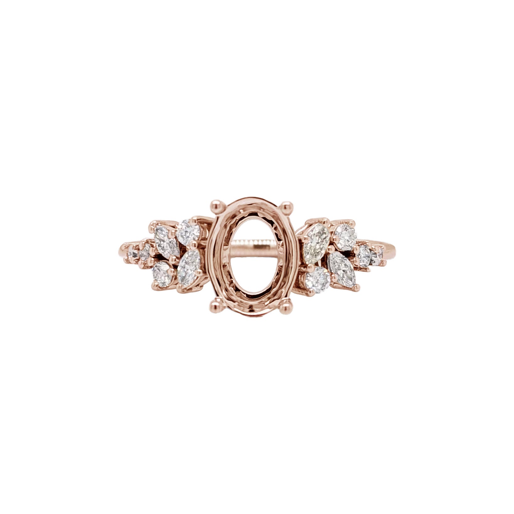 Christine 14K Solid Gold Ring Setting with Diamonds | Oval 8x6mm
