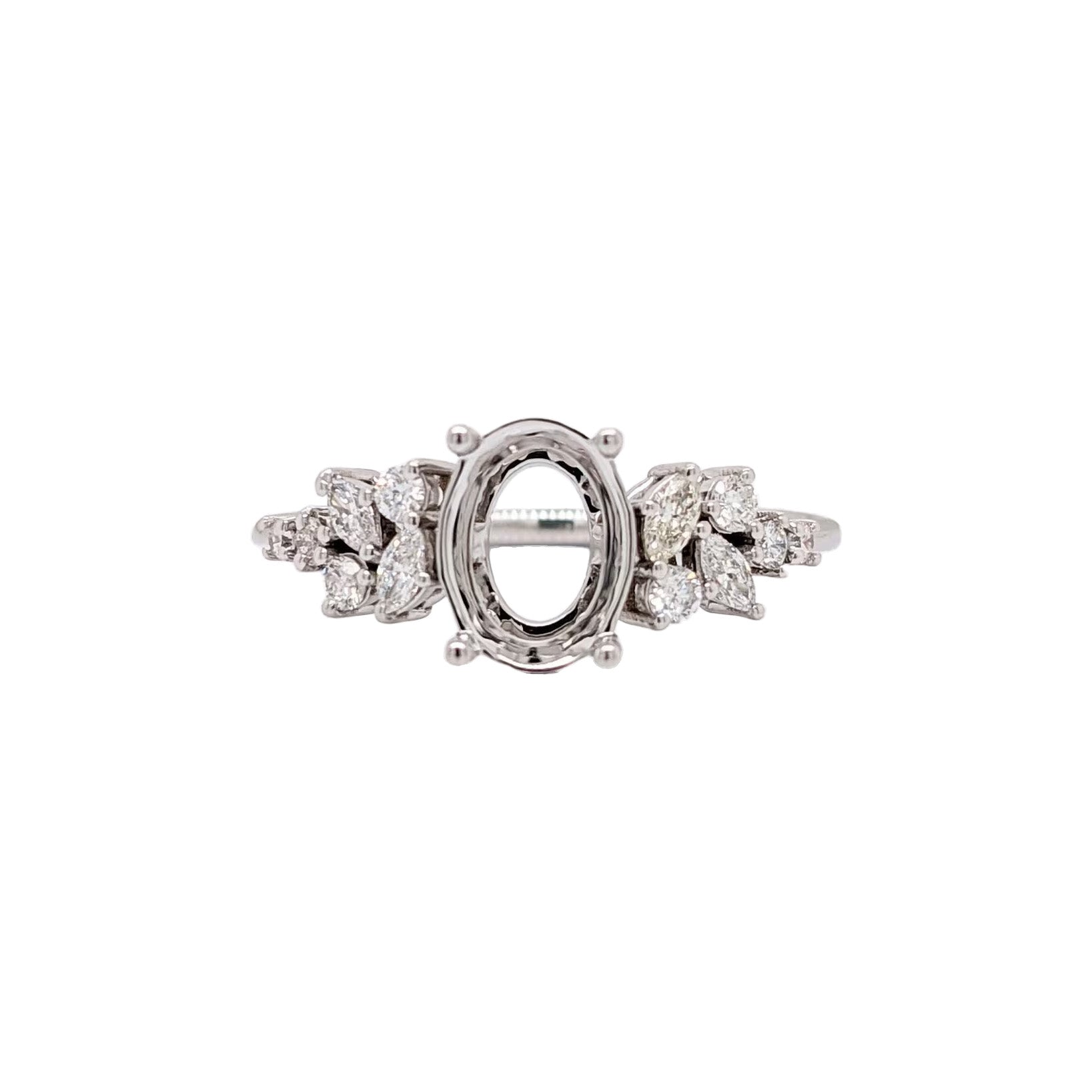Christine 14K Solid Gold Ring Setting with Diamonds | Oval 8x6mm