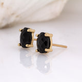 Charlize Oval Black Spinel Solitaire Studs: Solid 14k Yellow Gold – 7×5mm Gemstone