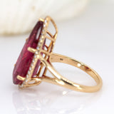 12.9Ct Rubellite Tourmaline Ring with Earth-Mined Diamond Halo in Solid 14K Gold - Luxury Statement Fine Jewelry Ring for Women