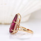 12.9Ct Rubellite Tourmaline Ring with Earth-Mined Diamond Halo in Solid 14K Gold - Luxury Statement Fine Jewelry Ring for Women