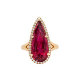 12.9Ct Rubellite Tourmaline Ring with Earth-Mined Diamond Halo in Solid 14K Gold - Luxury Statement Fine Jewelry Ring for Women