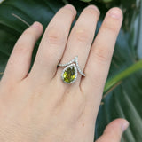 Elaine 14K White Gold Sphene and Diamond Ring | Pear 11x7.5mm