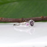 14K white gold purple spinel ring with purple sapphire accents