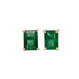 Beautiful Zambian Emerald Solitaire Stud Earrings in Solid 14K Gold | Emerald Cut 5x3mm 6x4mm 7x5mm 8x6mm
