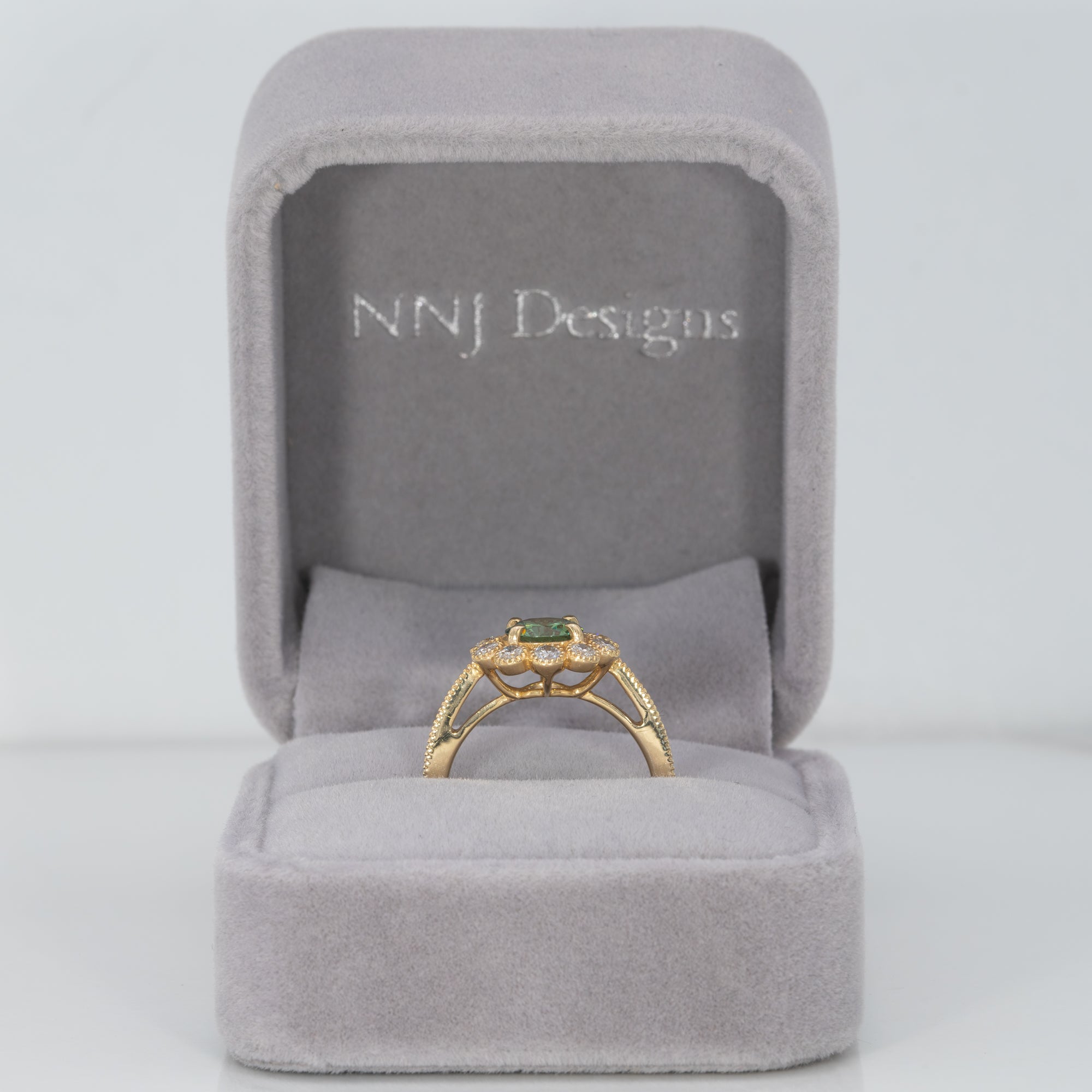 14K yellow gold demantoid garnet ring