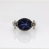 Clara 14k Solid White Gold Star Sapphire and Natural Diamond Accents Ring | OV 12x8mm