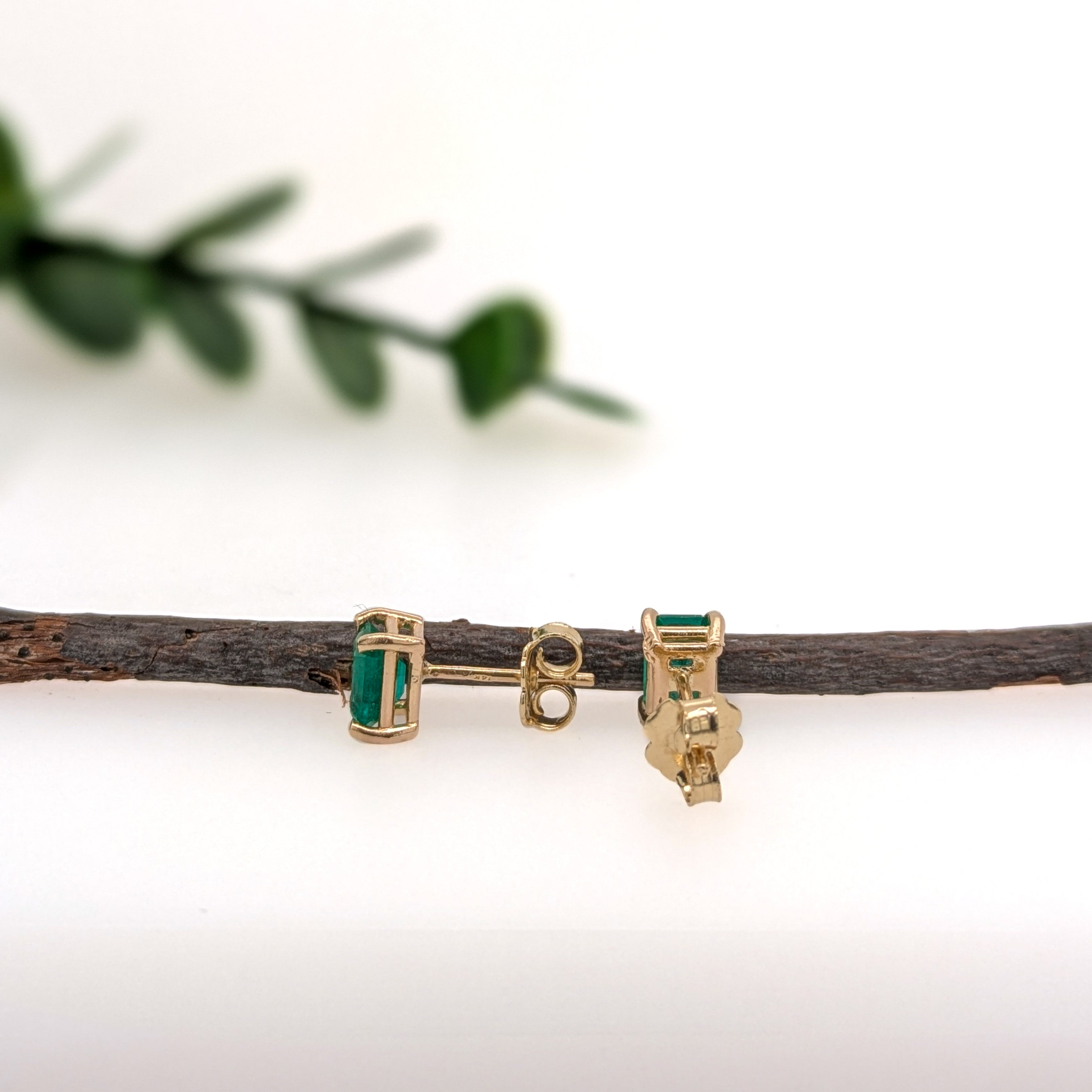 Anvita 14K Yellow Gold 1.02cts Zambian Emerald Solitaire Stud Earrings | Emerald Cut 6x4mm