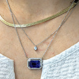 Dhyani Solid 14k White Gold Tanzanite Pendant with Natural Diamonds Accents, Emerald cut 13x9mm