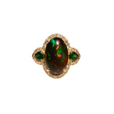 3.8Ct Ethiopian Black Opal Ring with Earth Mined Diamonds & Tsavorite Accents in Solid 14K Gold – Oval Black Opal Fine Jewelry Ring
