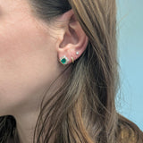 Olive Solid 14k Gold Colombian Emerald Stud Earrings with Natural Diamond Accents, Emerald cut 6x4mm
