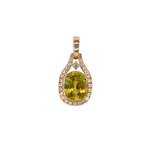 Sphene oval pendant with diamond accents in 14k yellow gold