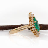 Lysette Solid 14k Gold Colombian Emerald Ring with Natural Diamonds, Pear 12x7mm