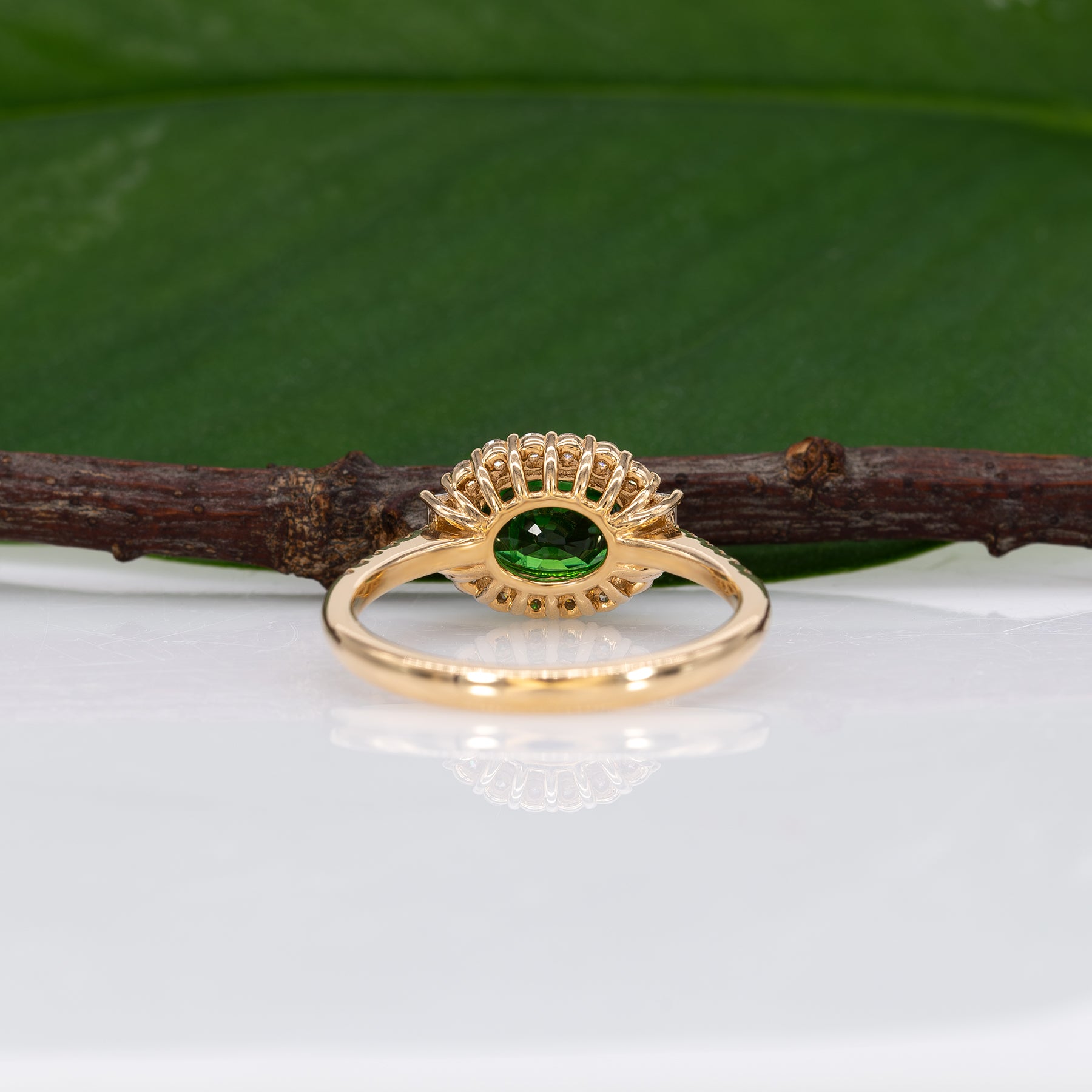14K yellow gold tsavorite garnet ring with diamond accents