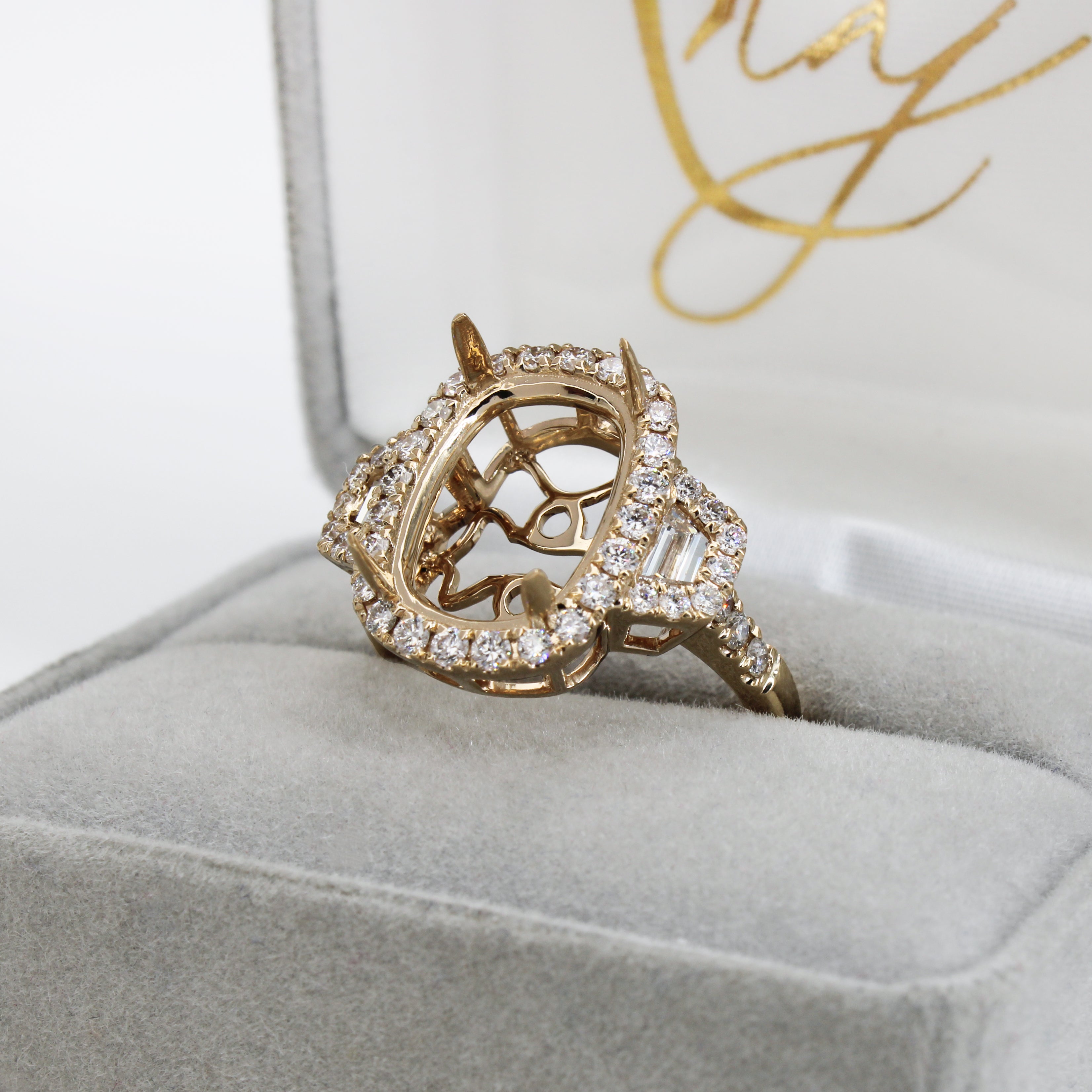 timeless bloom 14k gold cushion semi mount diamond ring