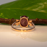 14K rose gold star ruby cabochon ring with diamond accents