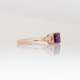 Amethyst Ring with Natural Diamond Accents in Solid 14K Gold – Emerald Cut 7x5mm Purple Gemstone Ring