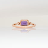 Amethyst Ring with Natural Diamond Accents in Solid 14K Gold – Emerald Cut 7x5mm Purple Gemstone Ring