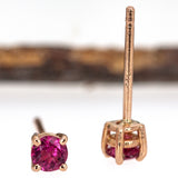 3mm Round - 14K Solid Gold Madagascar Pink Tourmaline Solitaire Studs