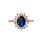 1.4ct Princess Diana Sapphire Ring w Natural Diamond Halo in 14K Yellow Gold