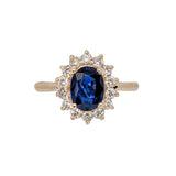 1.4ct Princess Diana Sapphire Ring w Natural Diamond Halo in 14K Yellow Gold
