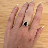 1.4ct Princess Diana Sapphire Ring w Natural Diamond Halo in 14K Yellow Gold