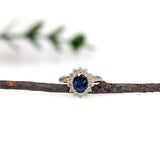 1.4ct Princess Diana Sapphire Ring w Natural Diamond Halo in 14K Yellow Gold