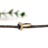 1.4ct Princess Diana Sapphire Ring w Natural Diamond Halo in 14K Yellow Gold