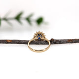 1.4ct Princess Diana Sapphire Ring w Natural Diamond Halo in 14K Yellow Gold
