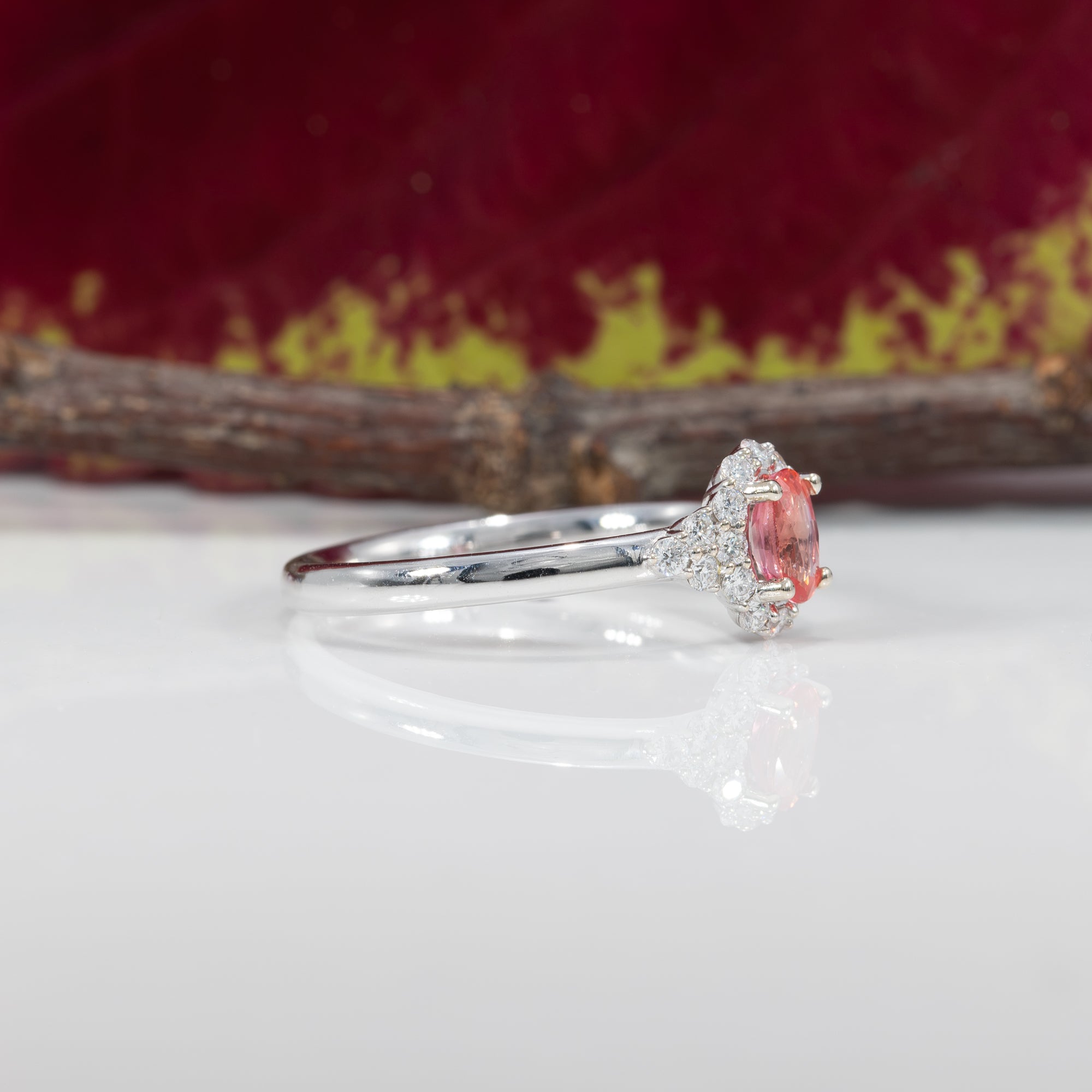14K white gold padparadscha sapphire ring