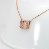 Natural Morganite & Diamond Halo Pendant Necklace in Solid 14K Gold with Attached Chain – Elegant Pink Gemstone Jewelry for Women