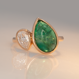 3.7Ct Zambian Emerald Ring with Lab Created Diamond: Solid 14K Gold, 12.6x8.2mm