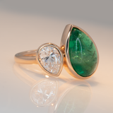 3.7Ct Zambian Emerald Ring with Lab Created Diamond: Solid 14K Gold, 12.6x8.2mm