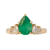 GIA Certified Colombian Emerald & Natural Diamond Ring: Solid 14K Gold, Pear Cut