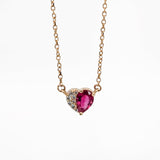 Beautiful Heart Ruby Pendant w Natural Diamond Accents in Solid 14K Yellow Gold