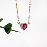 Beautiful Heart Ruby Pendant w Natural Diamond Accents in Solid 14K Yellow Gold