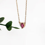 Beautiful Heart Ruby Pendant w Natural Diamond Accents in Solid 14K Yellow Gold