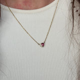 Beautiful Heart Ruby Pendant w Natural Diamond Accents in Solid 14K Yellow Gold