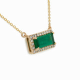 Yelina Solid 14k Gold Colombian Emerald Necklace with Natural Diamonds Accents 11x4mm