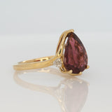 3.7Ct Rubellite Tourmaline Ring with Earth Mined Diamond Accents in Solid 14K Gold – Pear Cut 13x8mm Fine Jewelry Ring