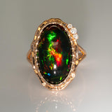 Adele 8.6Ct Black Opal Ring with Natural Diamond Accents: Solid 14K Gold, 20x11.5mm