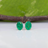 Zambian Emerald Solitaire Stud Earrings – Oval 7x5mm – Solid 14K Gold (Yellow, White or Rose)