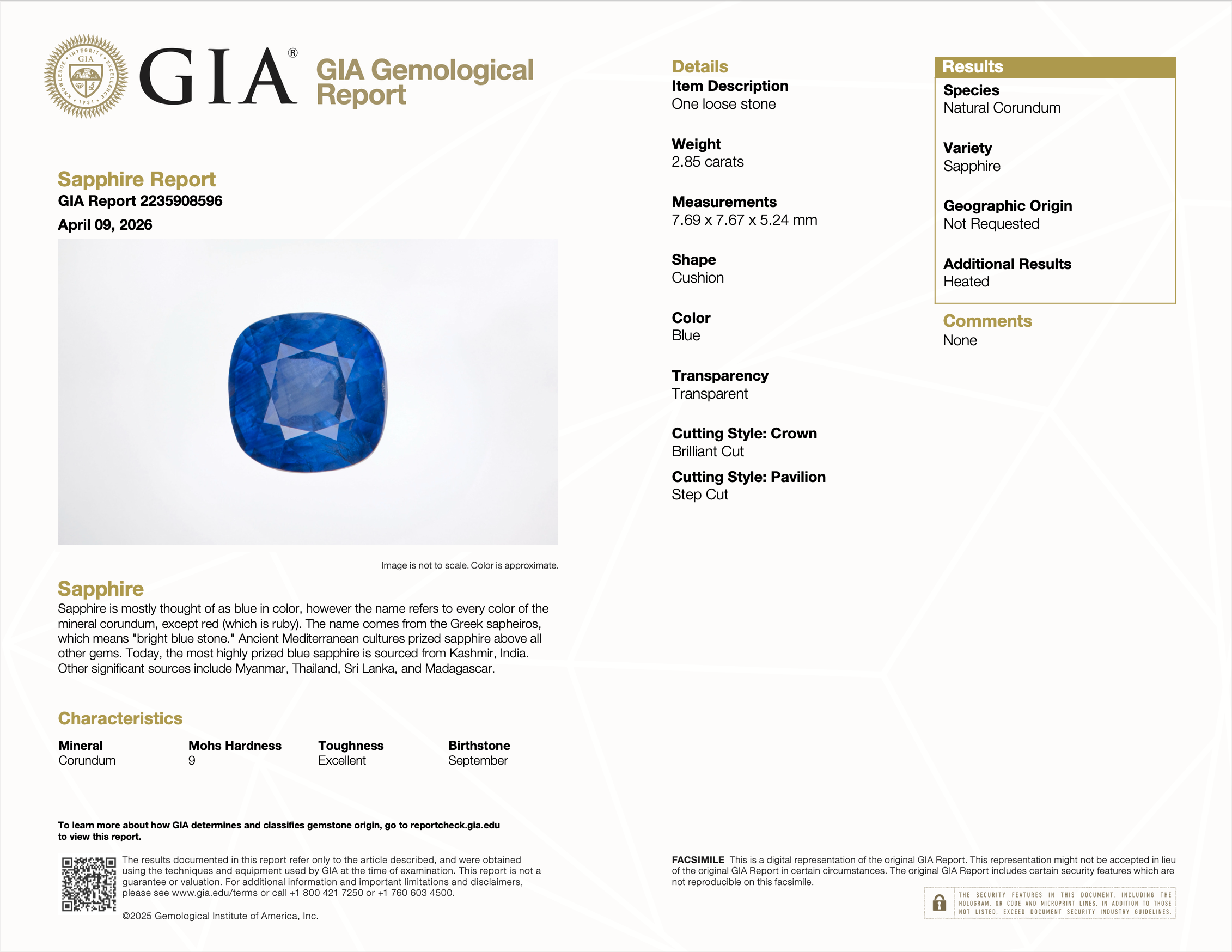 GIA certified natural ceylon sapphire cushion loose gemstone