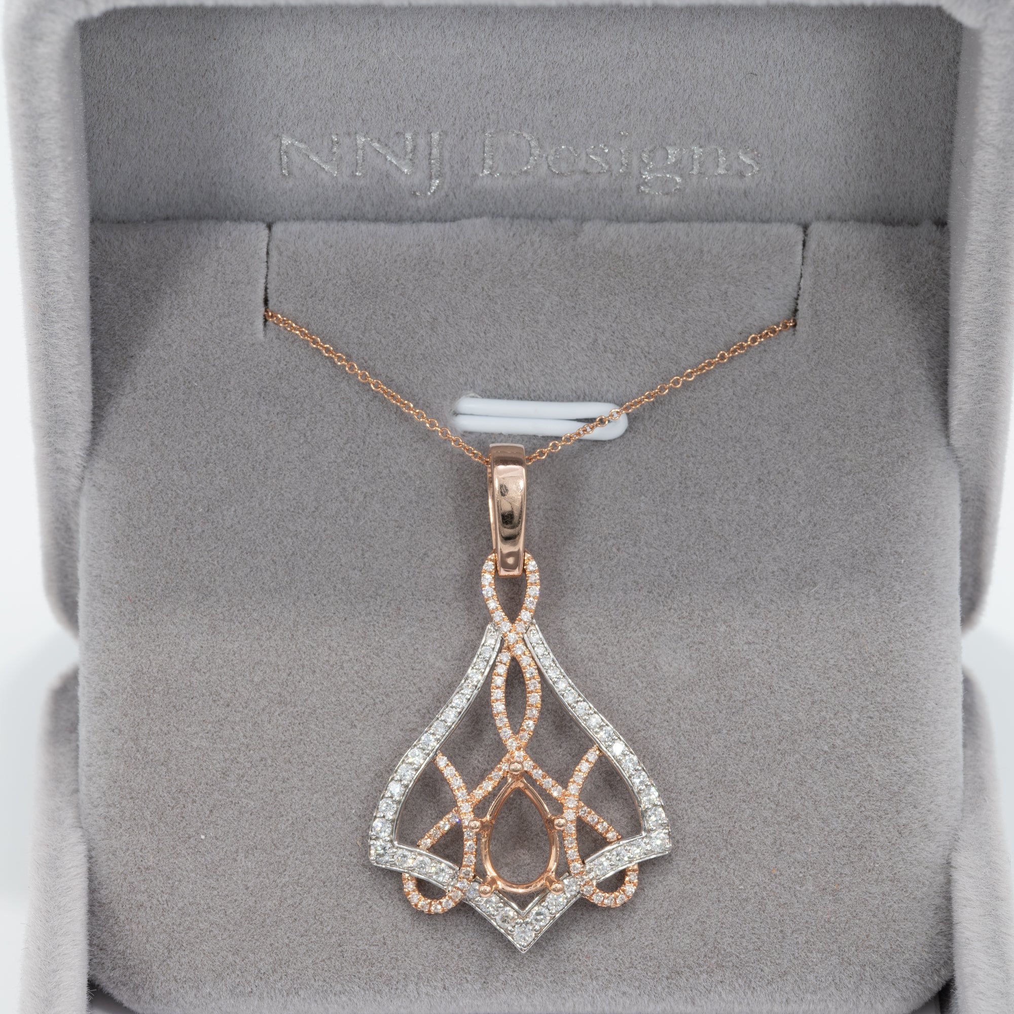 14K white & rose gold diamond semi-mount pendant