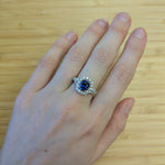Hanshika 14K White Gold 2.18cts Ceylon Sapphire Diamond Ring | Cushion 8x6mm