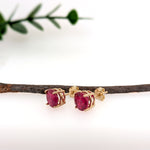 7mm 8mm Round Madagascar Ruby Solitaire Stud Earrings in 14K Gold