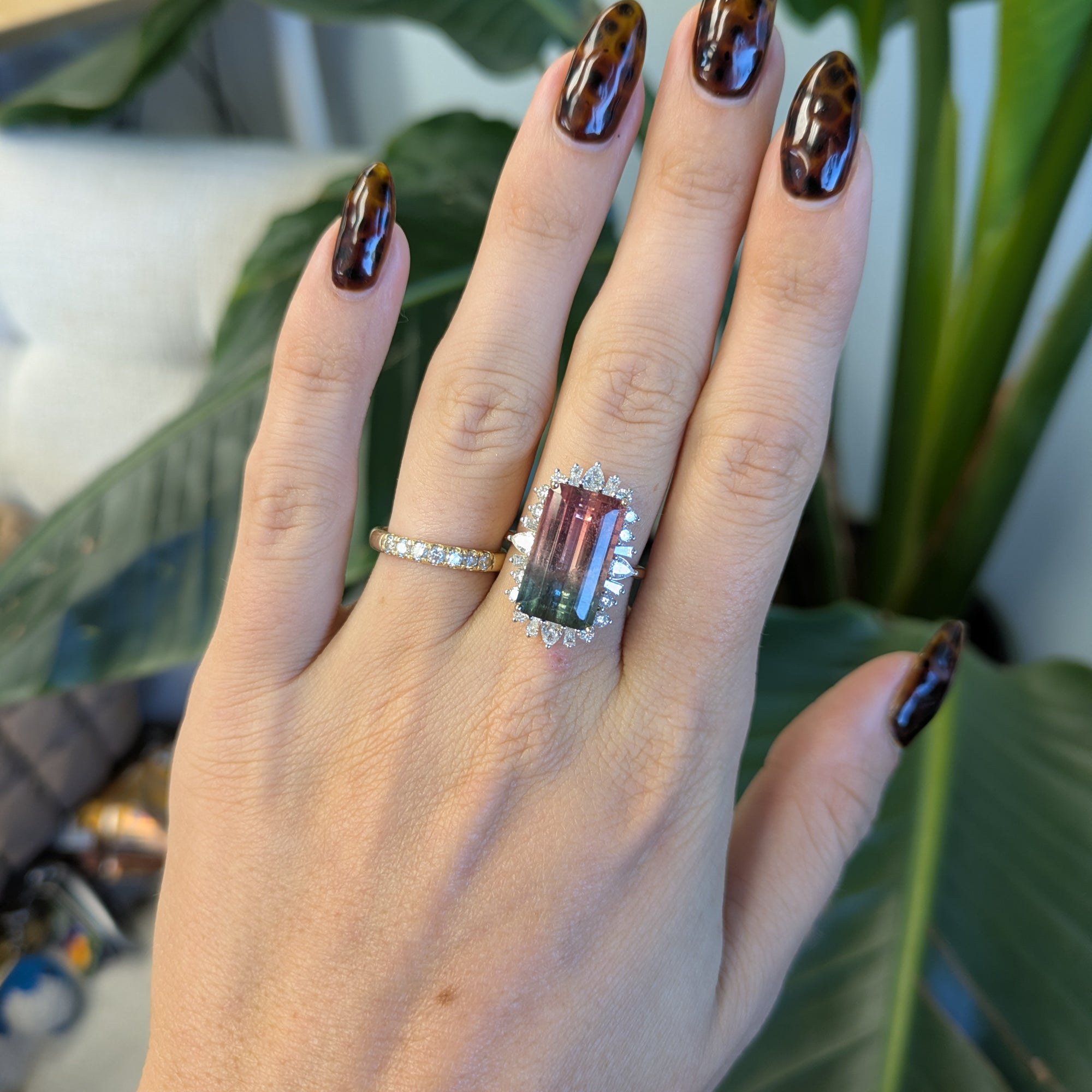 14K white & yellow gold bi-color tourmaline ring